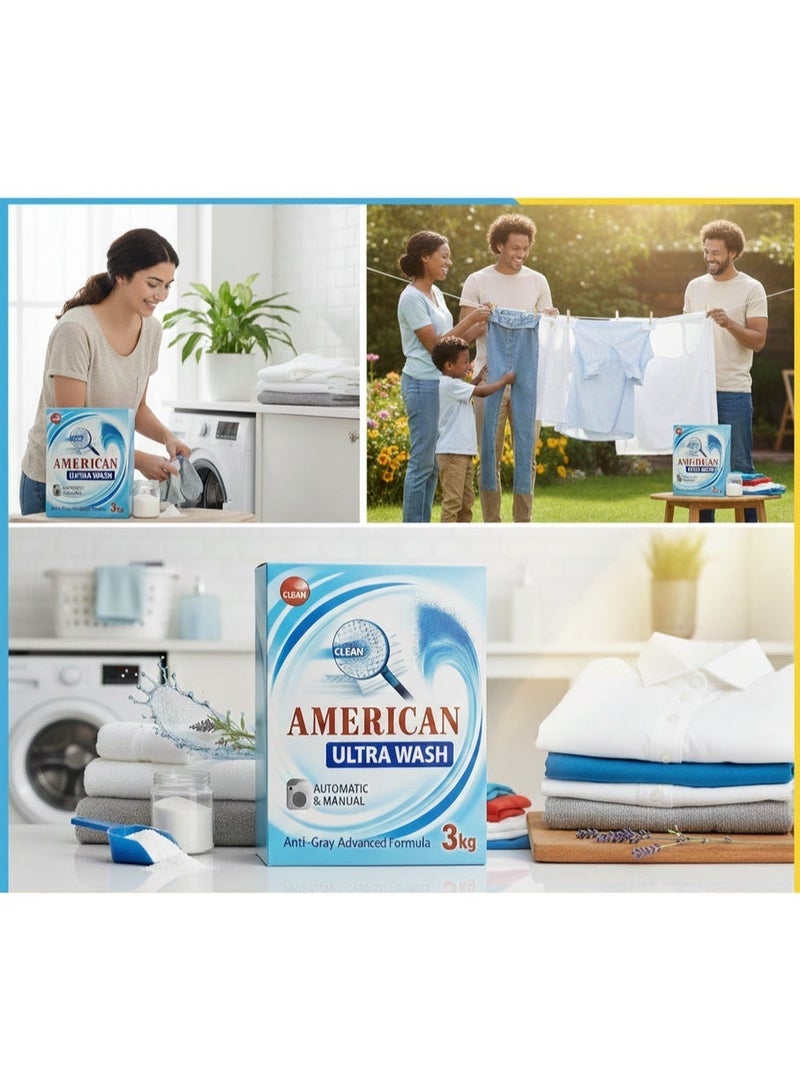 مسحوق غسيل أمريكان لتنظيف عميق – إزالة قوية للبقع للملابس البيضاء والملوّنة – رائحة منعشة تدوم طويلاً – تركيبة سريعة الذوبان مناسبة للغسالات الأوتوماتيك والفوق أوتوماتيك – وزن ٣ كجم - Image 4